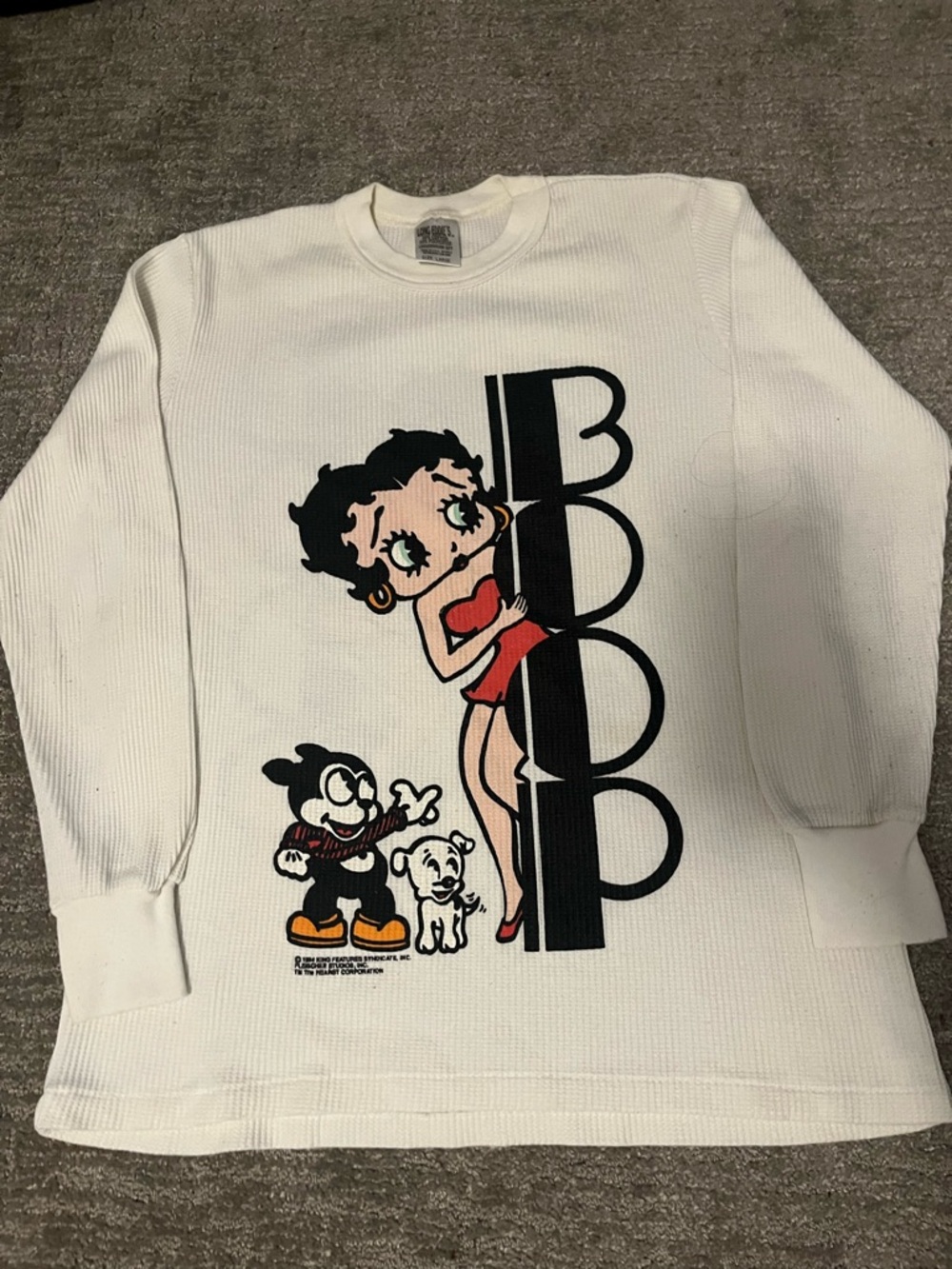 Betty Boop Graphic Thermal Crewneck - White with Red Accent 1972